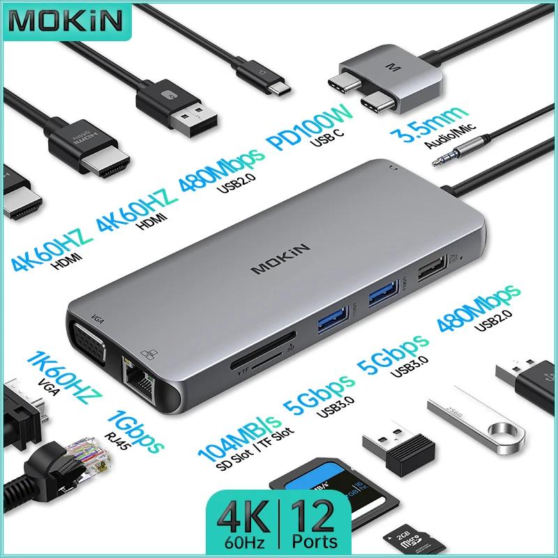 MacBook Air/Pro, iPad, Thunderbolt ƮϿ MOKiN 12 in 2 ŷ ̼ - USB2.0 USB3.0 HDMI 4K60Hz PD 100W SD TF RJ45 1Gbps